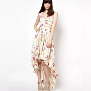 ASOS Nishe butterfly high low dress pink cream size 8 / M